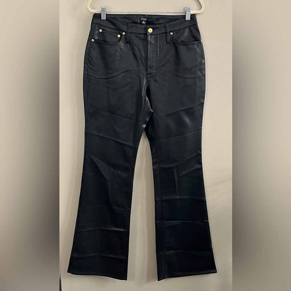 J Crew black faux leather mid rise flare pants size 30 new